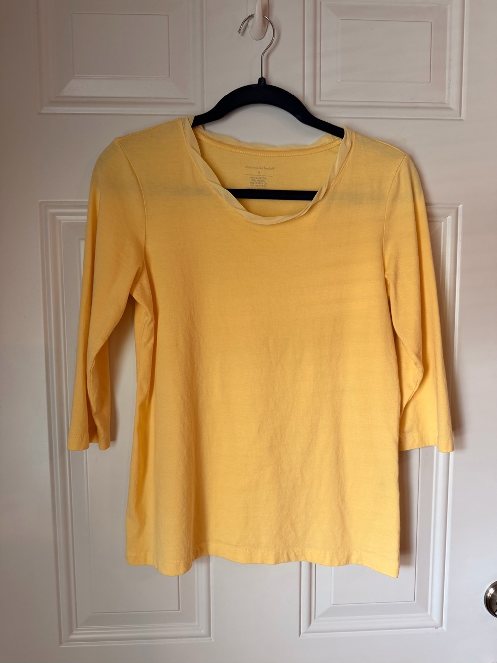 Christopher & Banks Yellow 3/4 Sleeve Scoop Neck Top